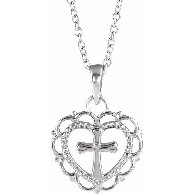 Platinum Youth Heart with Cross 16-18" Necklace 1