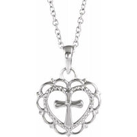 Platinum Youth Heart with Cross 16-18" Necklace 1