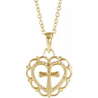 14K Yellow Youth Heart with Cross 16-18" Necklace 1