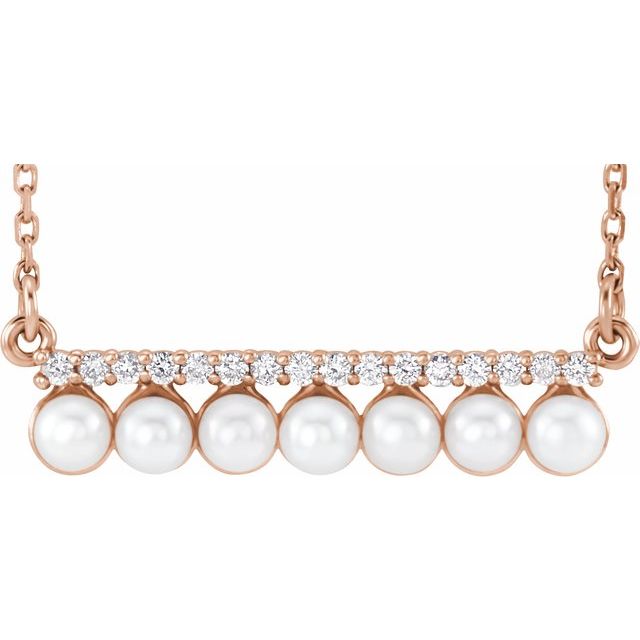 14K Rose Freshwater Cultured Pearl & 1/8 CTW Diamond Bar 16-18" Necklace 1