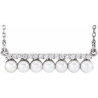 14K White Freshwater Cultured Pearl & 1/8 CTW Diamond Bar 16-18" Necklace 1