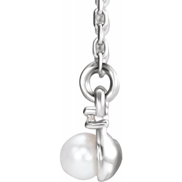 14K White Freshwater Cultured Pearl & 1/8 CTW Diamond Bar 16-18" Necklace 2