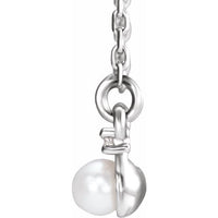 14K White Freshwater Cultured Pearl & 1/8 CTW Diamond Bar 16-18" Necklace 2