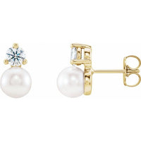 14K Yellow Gold Cultured White Gold Freshwater Pearl & 1/2 CTW Natural Diamond Earrings