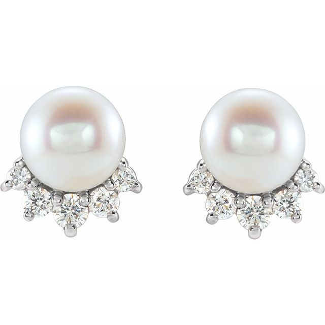 Sterling Silver Freshwater Cultured Pearl & .08 CTW Diamond Earrings 2
