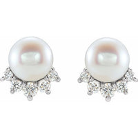 Sterling Silver Freshwater Cultured Pearl & .08 CTW Diamond Earrings 2
