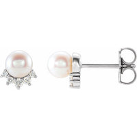 Sterling Silver Freshwater Cultured Pearl & .08 CTW Diamond Earrings 1