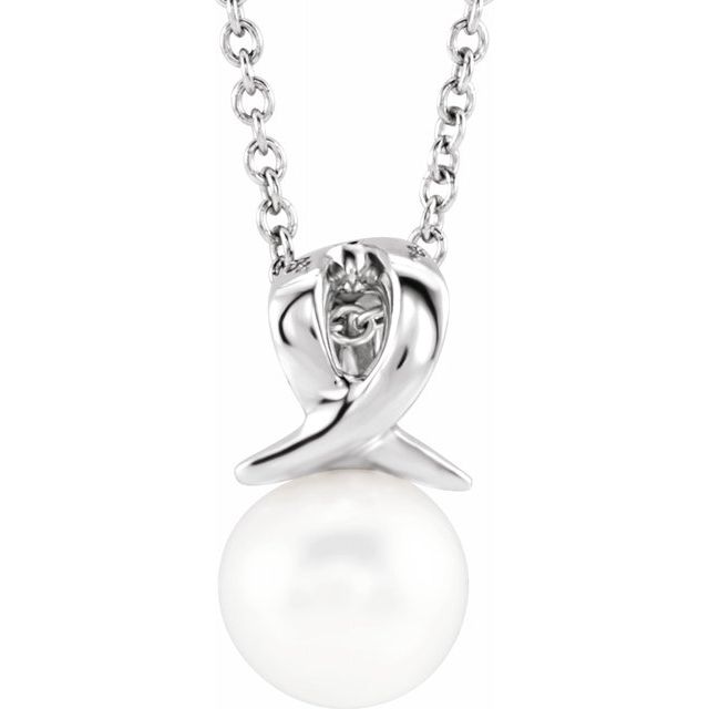 14K White Freshwater Cultured Pearl Bypass 16-18" Necklace 1