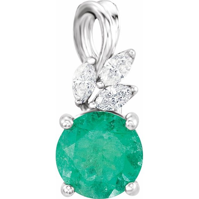 14K White Emerald & 1/10 CTW Diamond Pendant 1