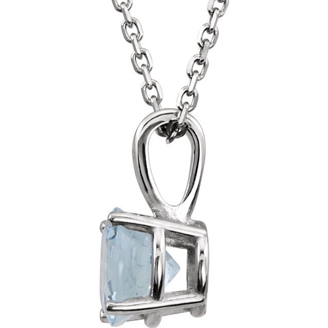 14K White 3 mm Round March Imitation Aquamarine Youth Birthstone 14" Necklace 2