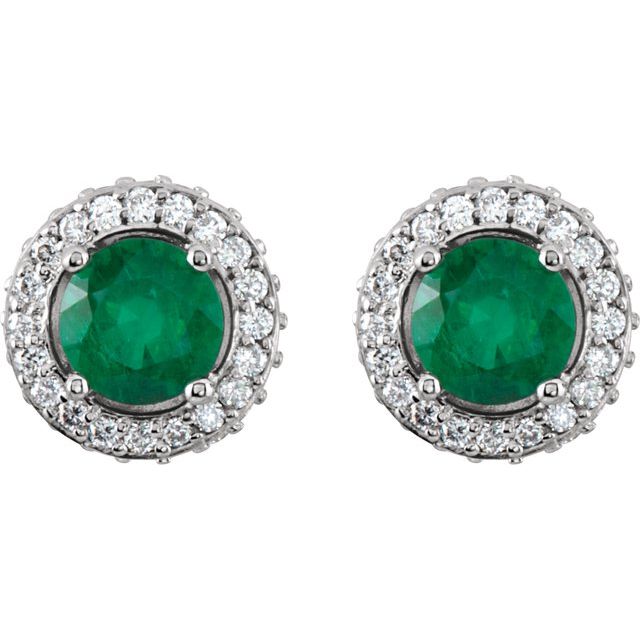 14K White Gold Natural Emerald & 1/3 CTW Natural Diamond Earrings