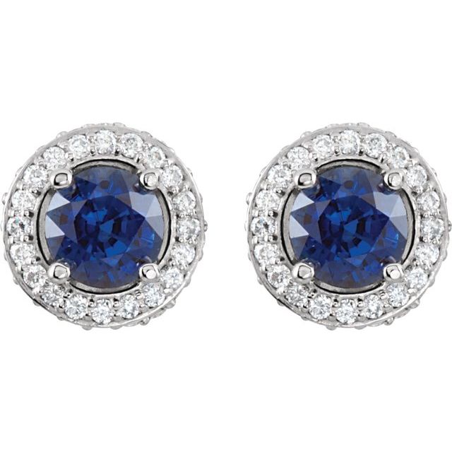 14K White Gold Natural Blue Sapphire & 1/3 CTW Natural Diamond Earrings