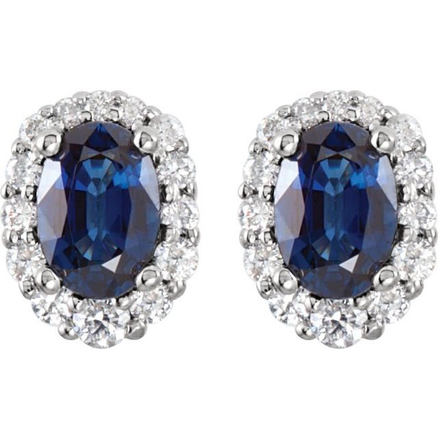 14K White Gold Natural Blue Sapphire & 1/3 CTW Diamond Cluster Earrings