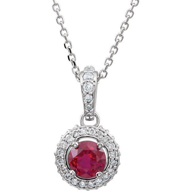 14K White Gold Natural Ruby & 1/5 CTW Natural Diamond 18" Necklace
