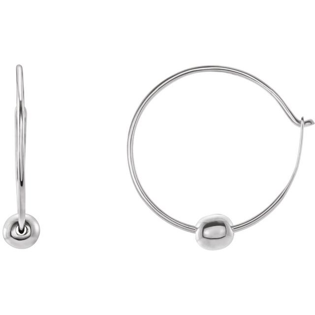 14K White Gold Youth Hoop Earrings with Bead