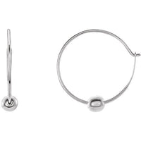 14K White Gold Youth Hoop Earrings with Bead