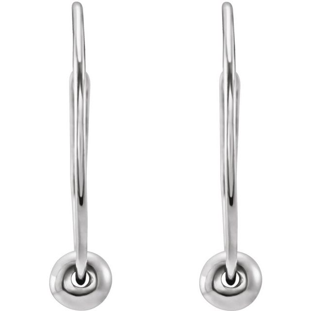 14K White Gold Youth Hoop Earrings with Bead