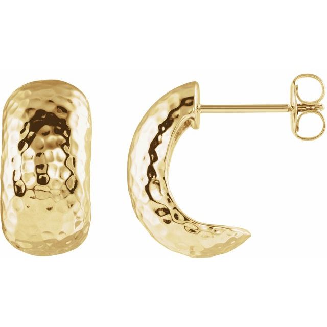 14K Yellow 15.2x7.9 mm Hammered J-Hoop Earrings 3