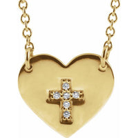 14K Yellow .02 CTW Diamond Heart & Cross 16-18" Necklace 1