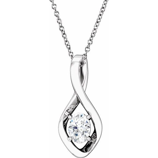 14K White 7x5 mm Oval Forever One&trade; Moissanite 16-18" Necklace 1