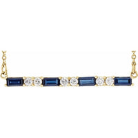 14K Yellow Lab-Created Blue Sapphire & 1/5 CTW Diamond Bar 16-18" Necklace