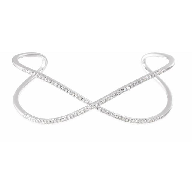 14K White 3/4 CTW Diamond Criss-Cross Cuff 7" Bracelet 1