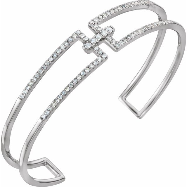 14K White 3/4 CTW Diamond Cuff 6" Bracelet 3