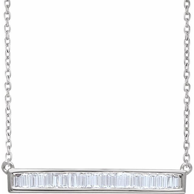 14K White 1/2 CTW Diamond Baguette Bar 16-18" Necklace 1