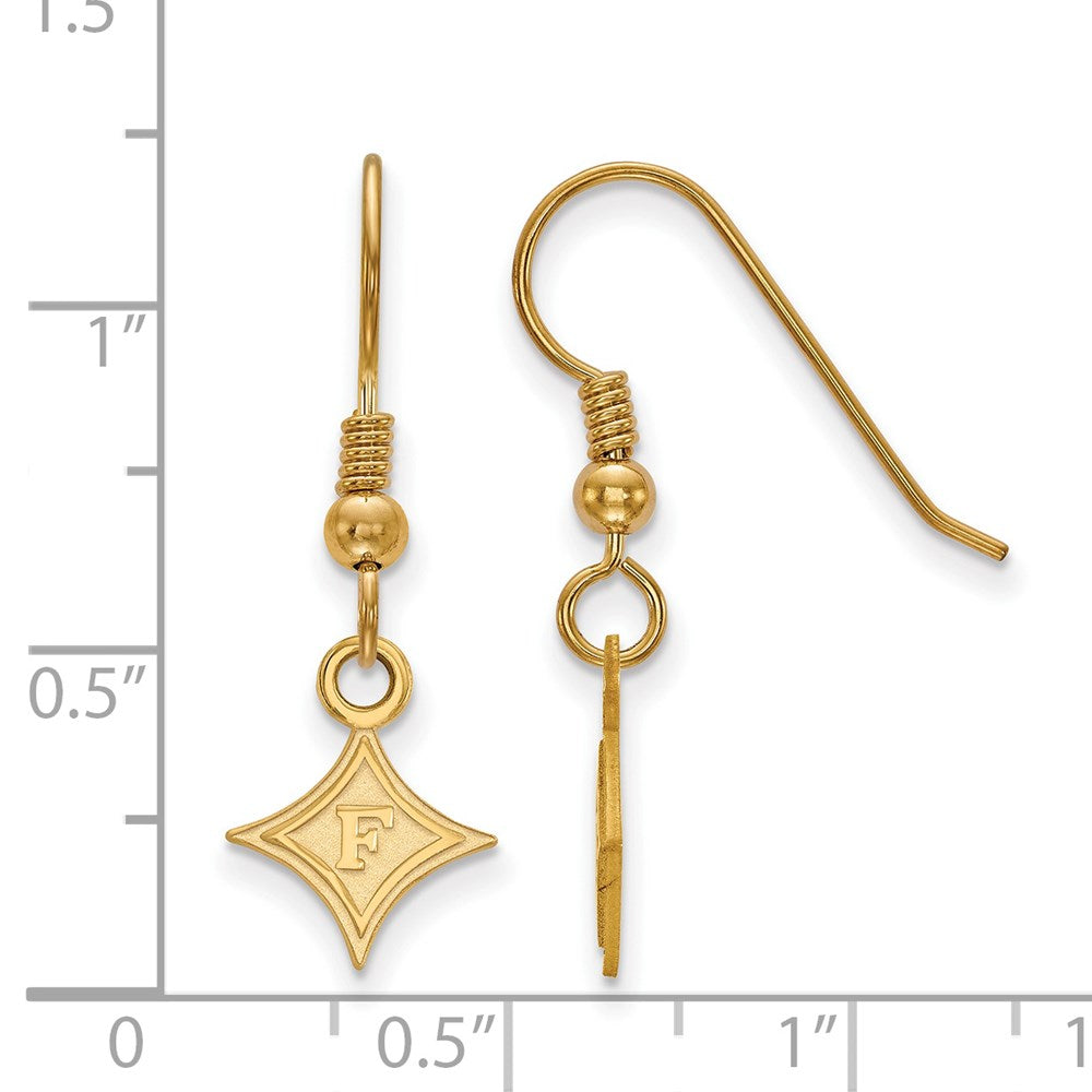 Sterling Silver Gold-plated LogoArt Furman University Extra Small Dangle Wire Earrings