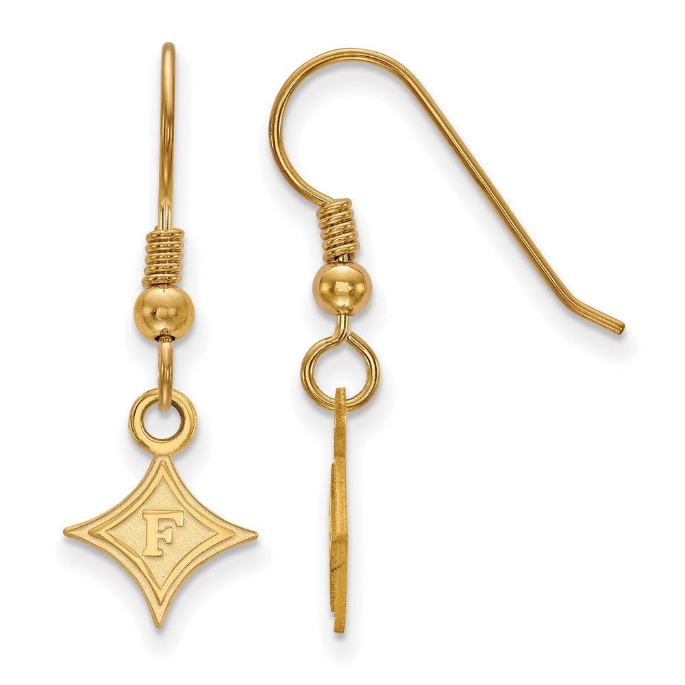 Sterling Silver Gold-plated LogoArt Furman University Extra Small Dangle Wire Earrings