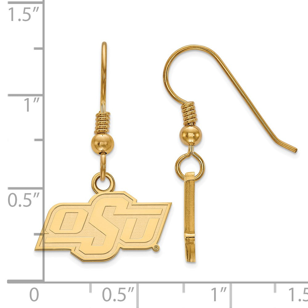 Sterling Silver Gold-plated LogoArt Oklahoma State University O-S-U Extra Small Dangle Wire Earrings
