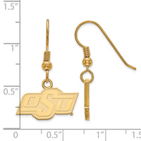 Sterling Silver Gold-plated LogoArt Oklahoma State University O-S-U Extra Small Dangle Wire Earrings