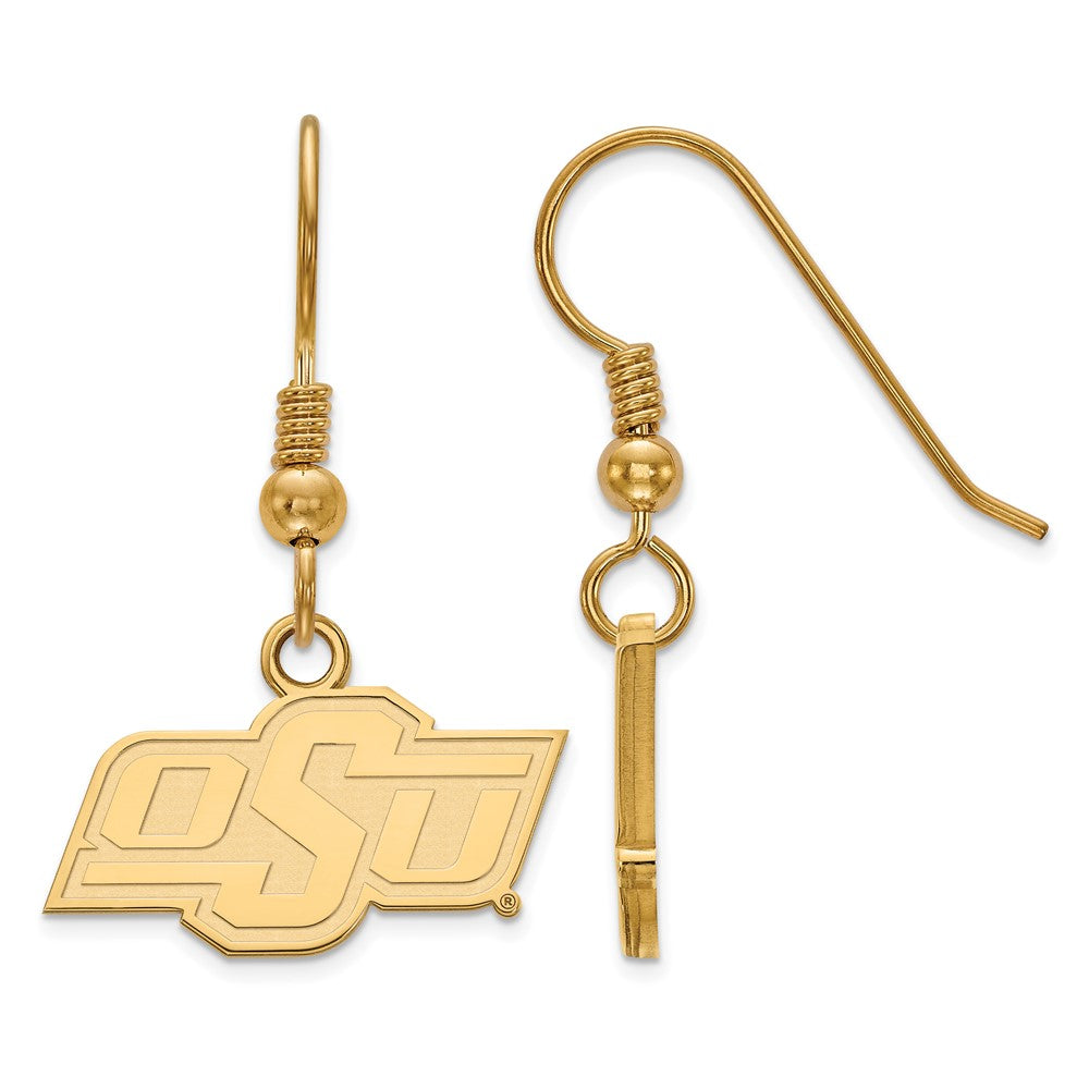 Sterling Silver Gold-plated LogoArt Oklahoma State University O-S-U Extra Small Dangle Wire Earrings