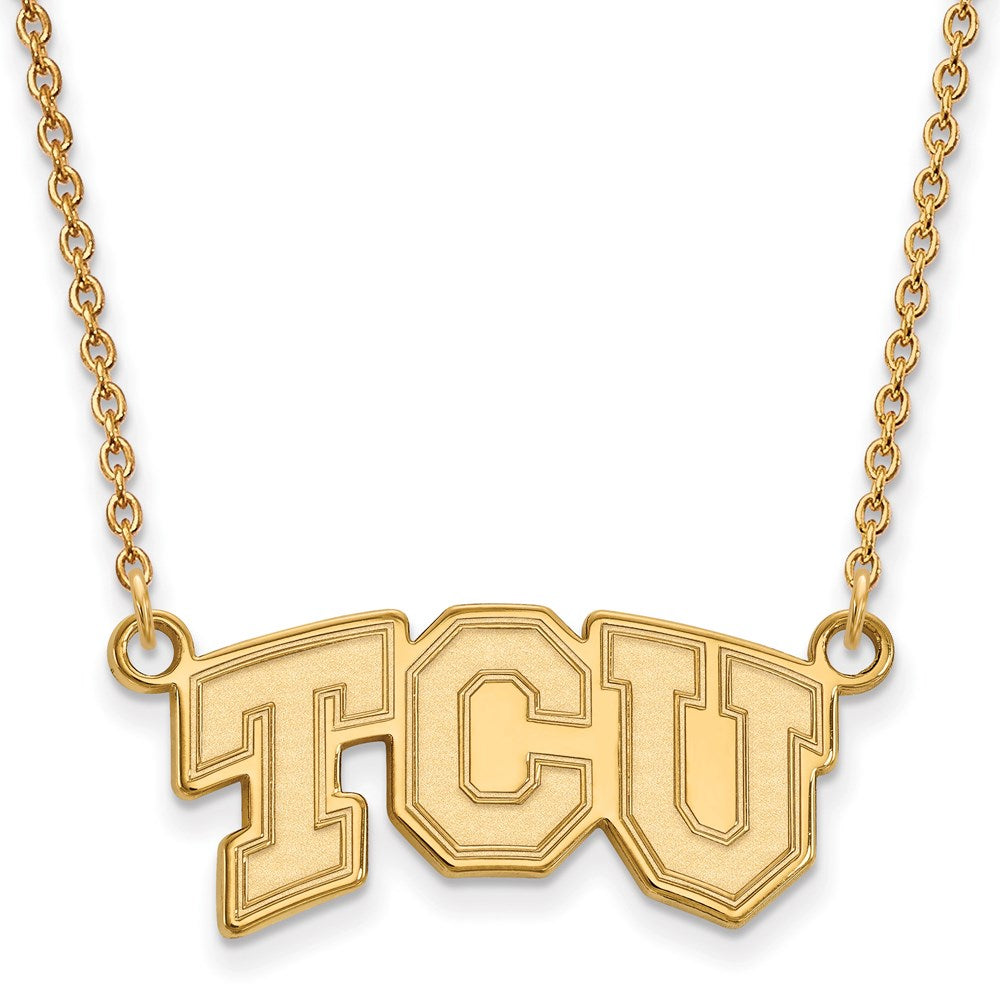 Sterling Silver Gold-plated LogoArt Texas Christian University T-C-U Small Pendant 18 inch Necklace