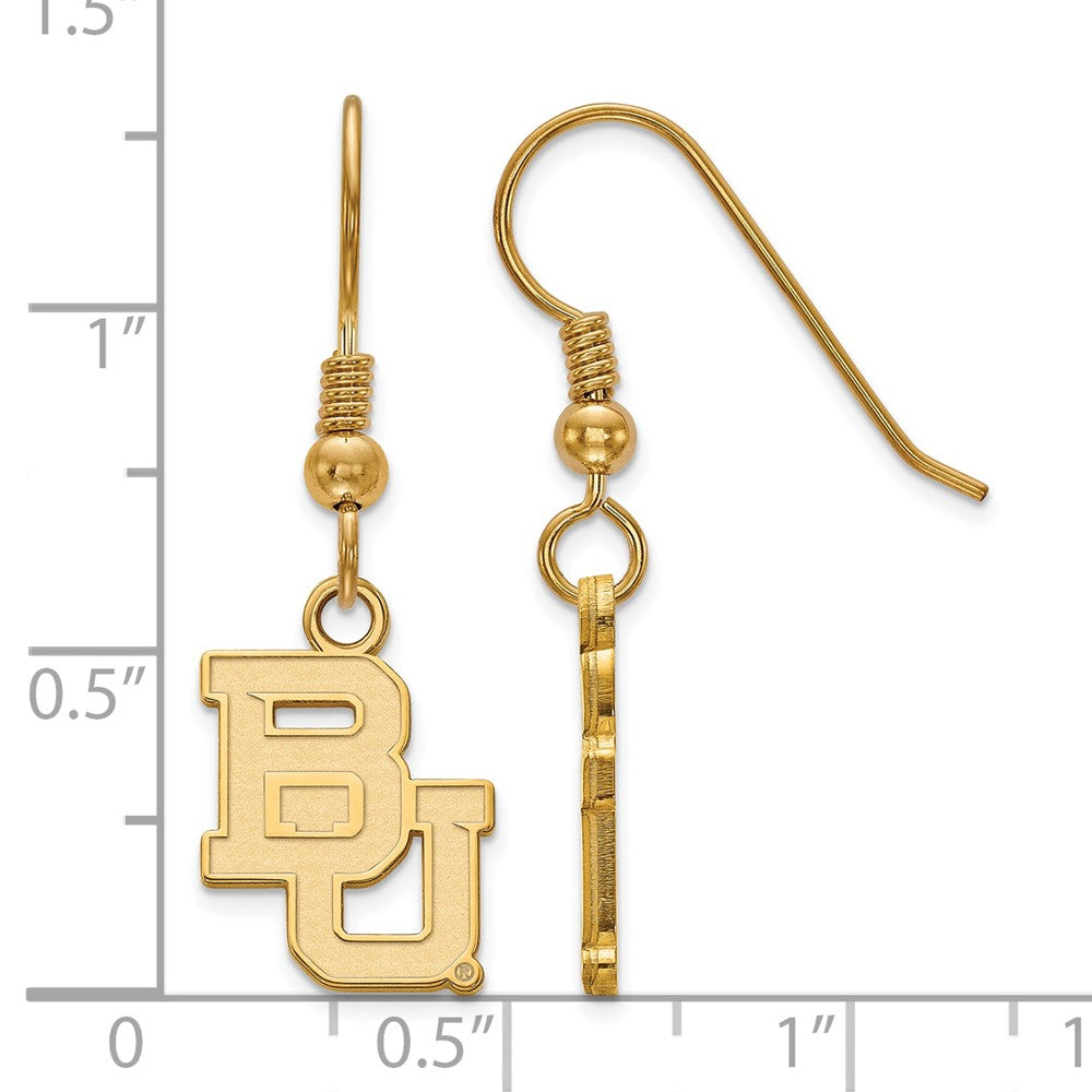 Sterling Silver Gold-plated LogoArt Baylor University Bears Small Dangle Wire Earrings