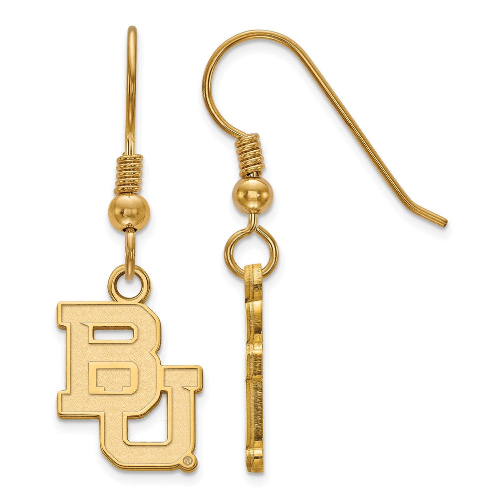 Sterling Silver Gold-plated LogoArt Baylor University Bears Small Dangle Wire Earrings