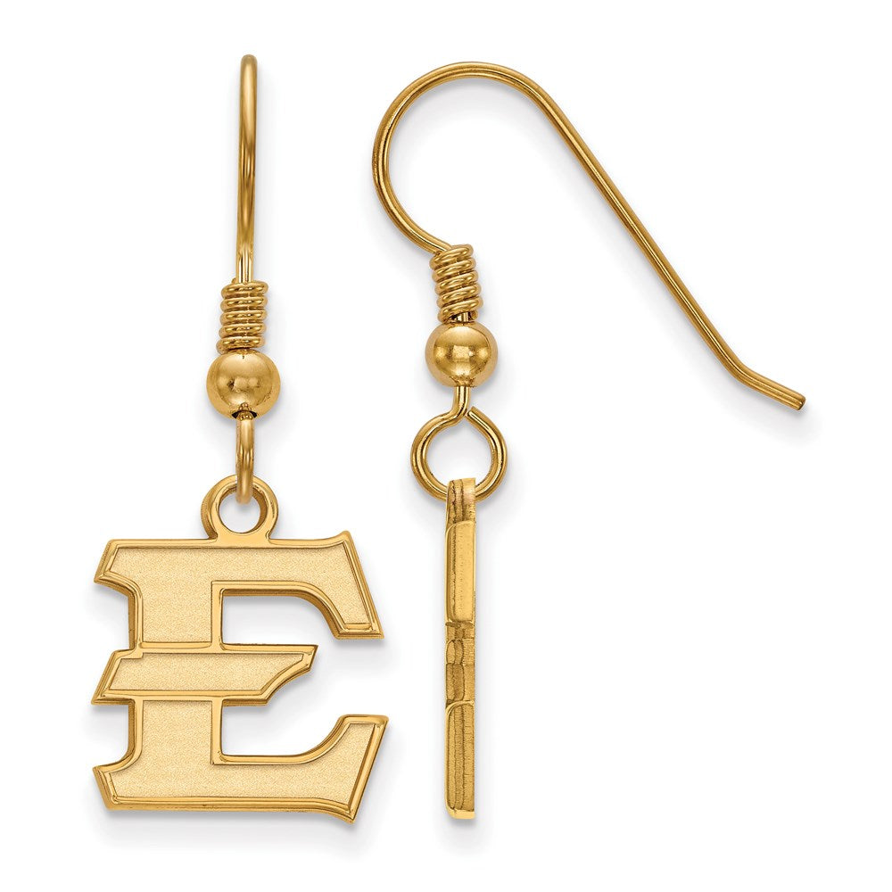 Sterling Silver Gold-plated LogoArt East Tennessee State University Letter E Small Dangle Wire Earrings