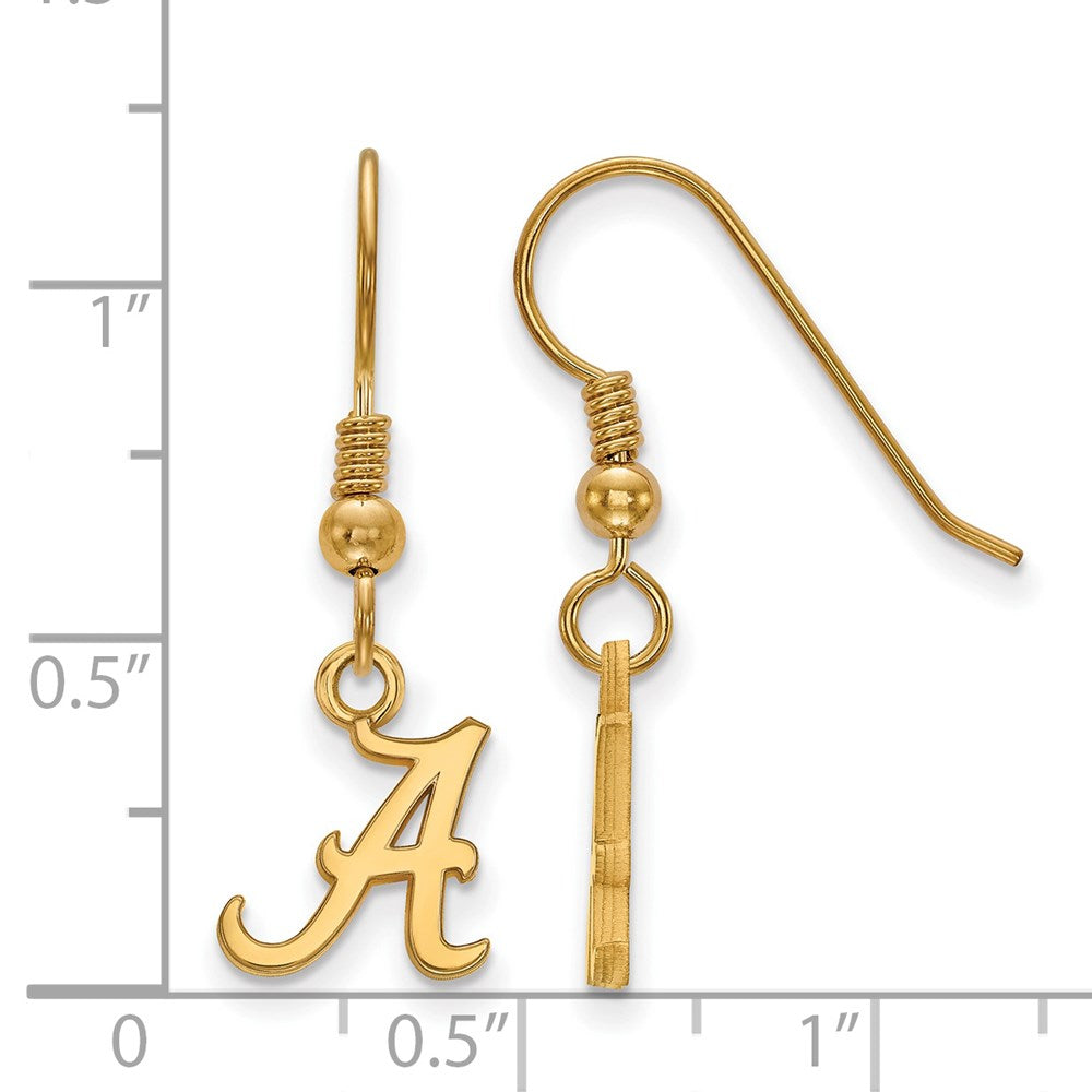 Sterling Silver Gold-plated LogoArt University of Alabama Letter A Extra Small Dangle Wire Earrings