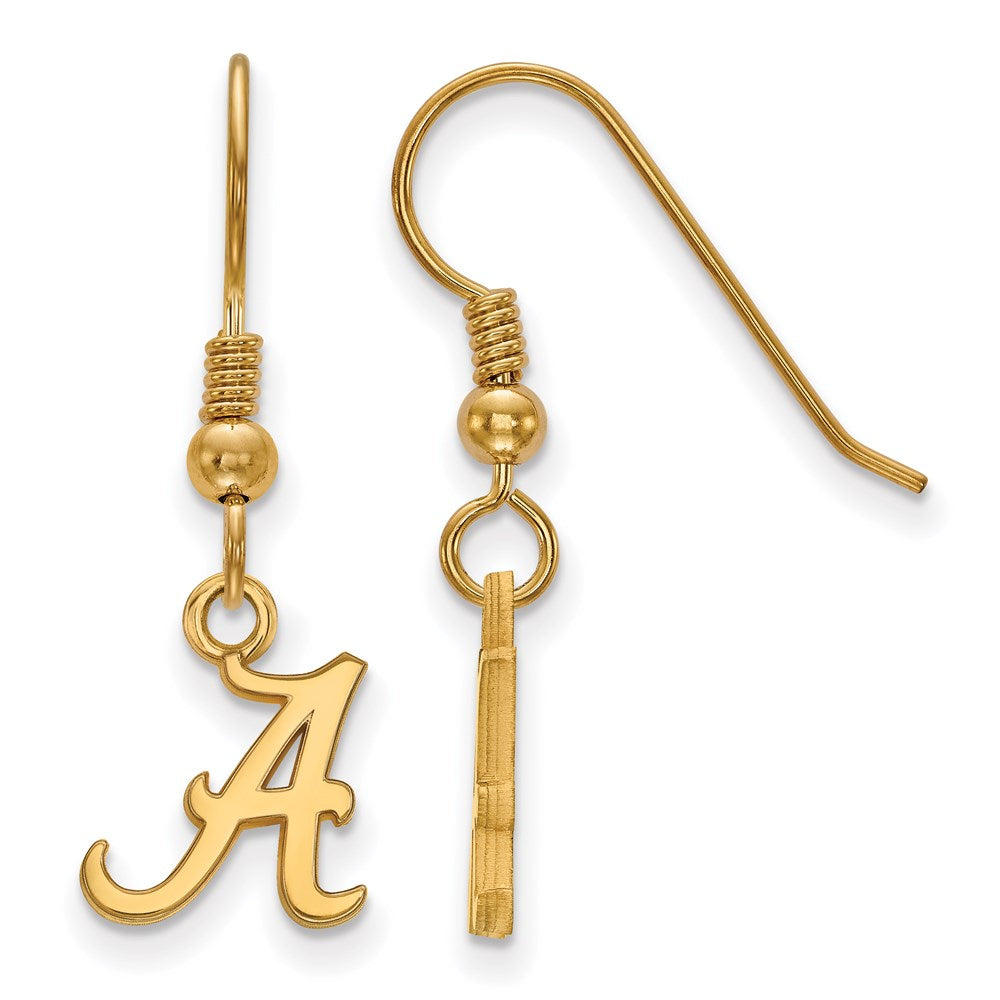 Sterling Silver Gold-plated LogoArt University of Alabama Letter A Extra Small Dangle Wire Earrings