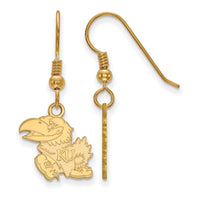 Sterling Silver Gold-plated LogoArt University of Kansas Jayhawk Small Dangle Wire Earrings