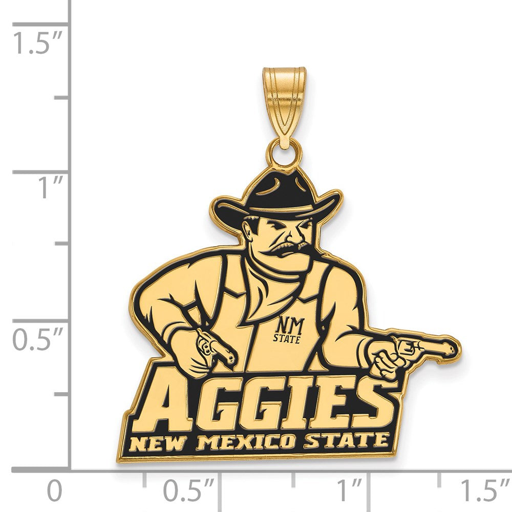 Sterling Silver Gold-plated LogoArt New Mexico State University Aggies Extra Large Enameled Pendant