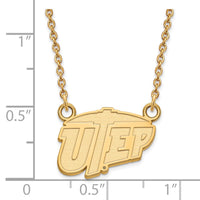 Sterling Silver Gold-plated LogoArt University of Texas at El Paso Sm Pendant 18 inch Necklace
