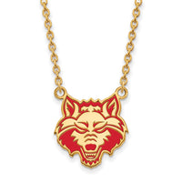 Sterling Silver Gold-plated LogoArt Arkansas State University Wolf Enameled Large Pendant 18 inch Necklace