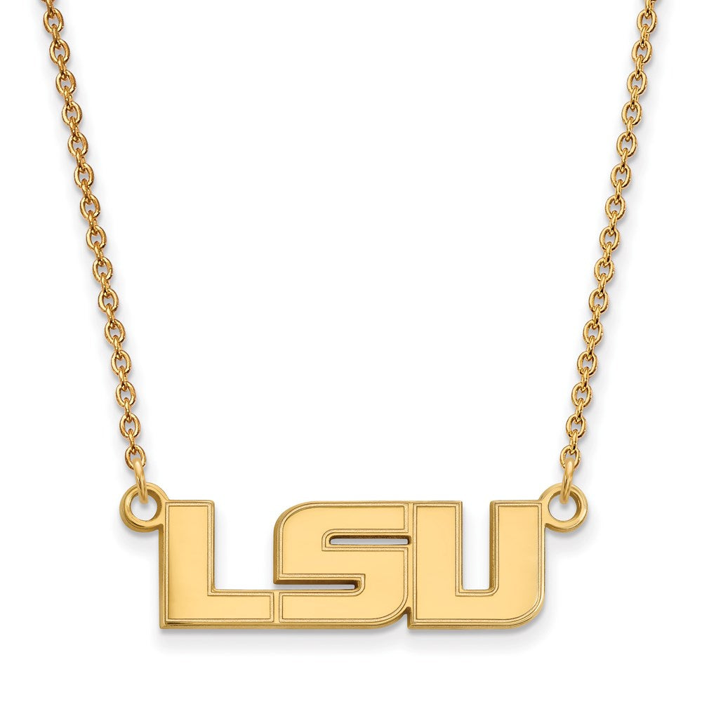 Sterling Silver Gold-plated LogoArt Louisiana State University L-S-U Small Pendant 18 inch Necklace