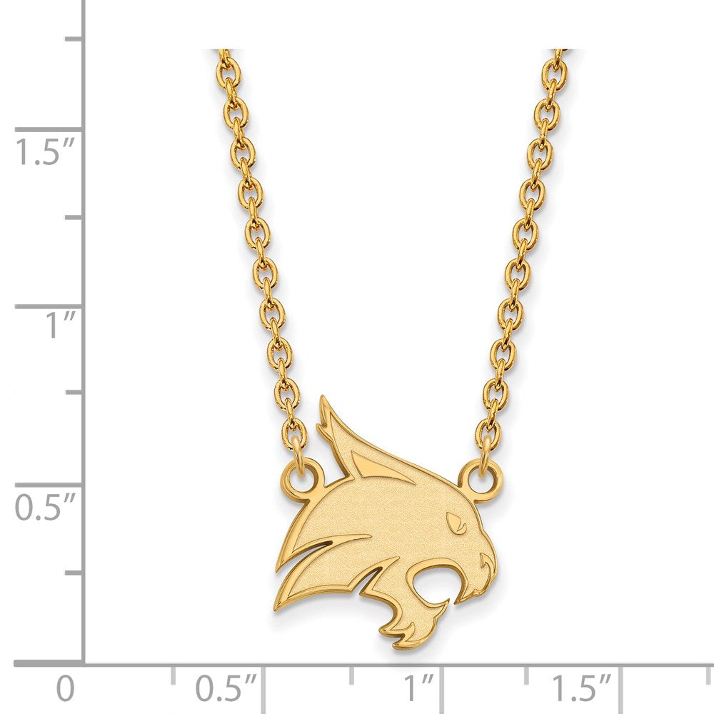 14k Gold LogoArt Texas State University Bobcat Large Pendant 18 inch Necklace