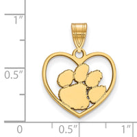 Sterling Silver Gold-plated LogoArt Clemson University Tiger Paw Heart Pendant