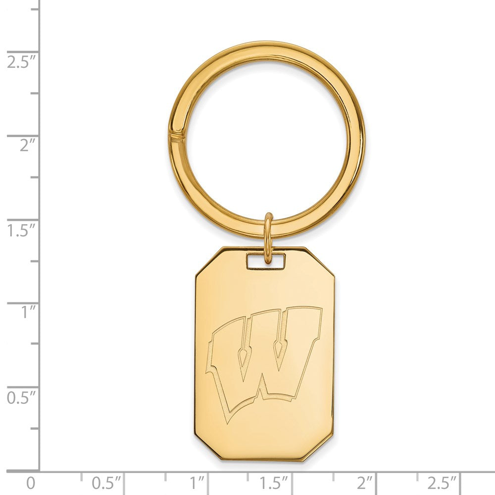 Sterling Silver Gold-plated LogoArt University of Wisconsin Letter W Key Ring
