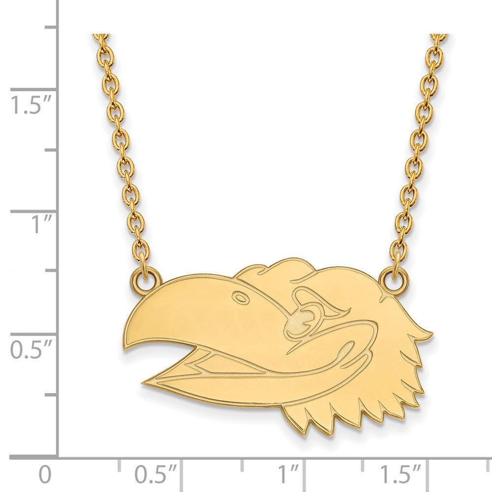 14k Gold LogoArt University of Kansas Jayhawk Large Pendant 18 inch Necklace