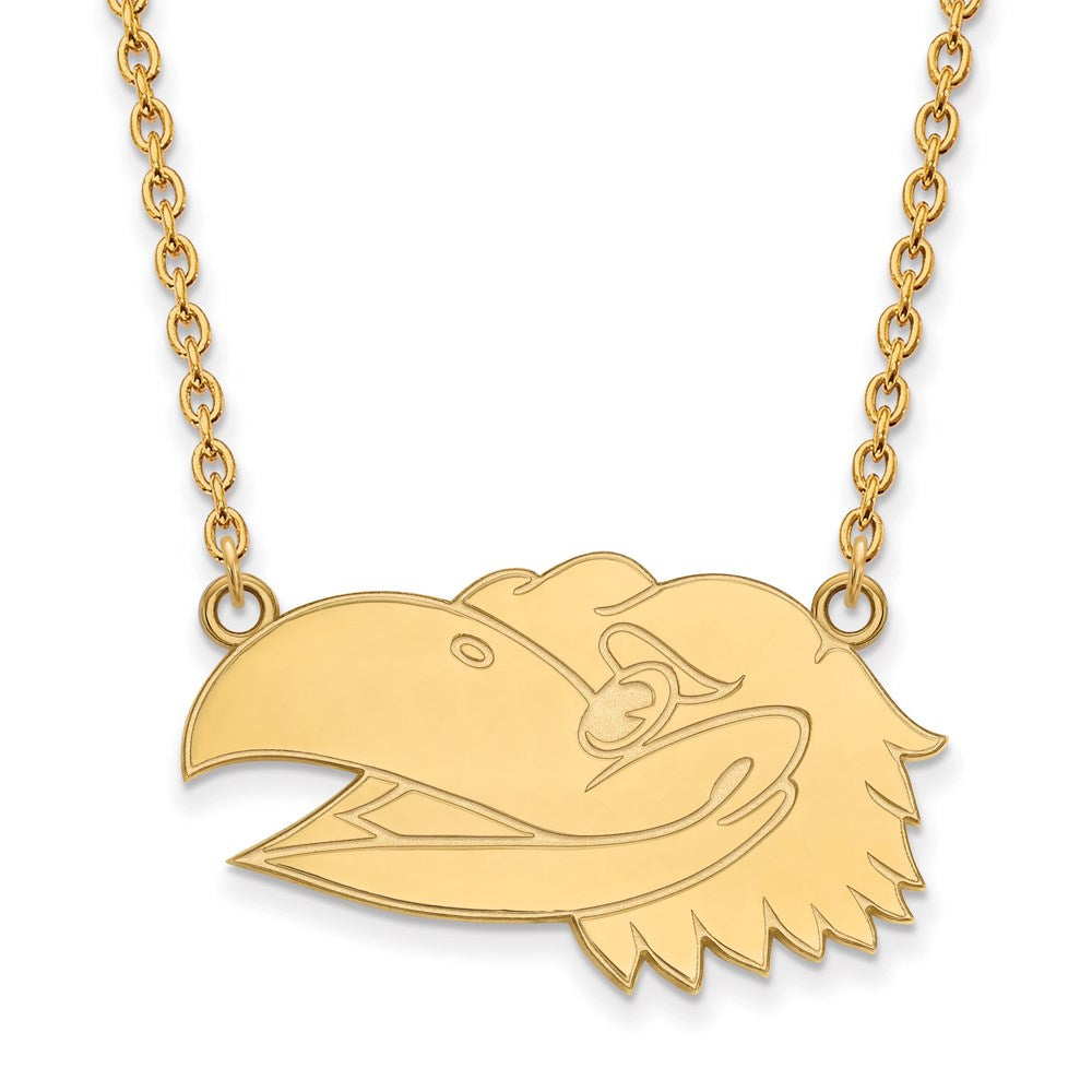 14k Gold LogoArt University of Kansas Jayhawk Large Pendant 18 inch Necklace
