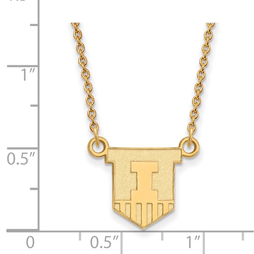 14k Gold LogoArt University of Illinois Victory Badge Small Pendant 18 inch Necklace